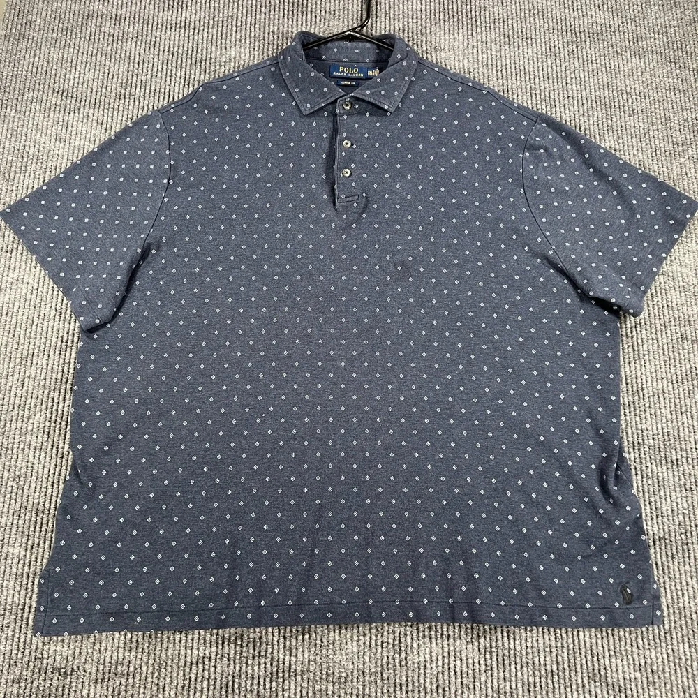 Polo Ralph Lauren‎ Shirt Mens 2XL XXL Blue Geometric Short Sleeve Classic Fit